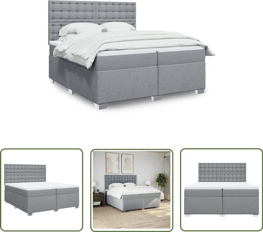 VidaXL Boxspringbed Boxspring met matras stof lichtgrijs 200x200 cm Slaapcomfort Matras Pocketvering