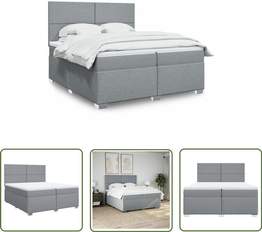 VidaXL Boxspringbed Boxspring met matras stof lichtgrijs 200x200 cm Slaapcomfort Matras Topmatras