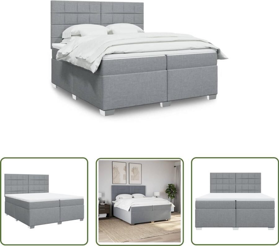 VidaXL Boxspringbed Boxspring met matras stof lichtgrijs 200x200 cm Slaapkamerdecoratie Tweepersoonsbed Grijs Bed