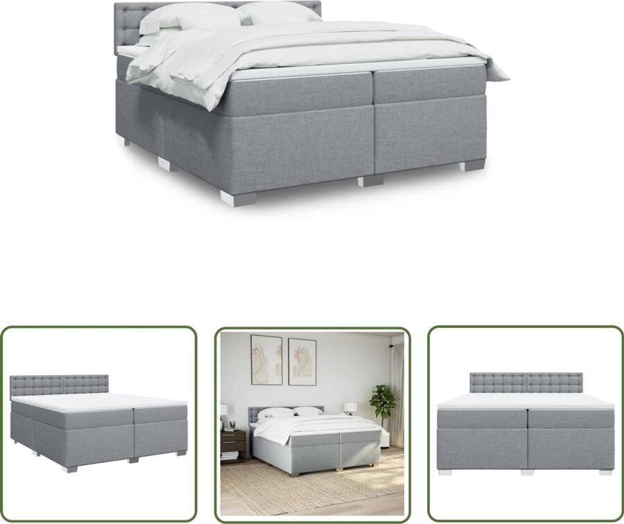 VidaXL Boxspringbed Boxspring met matras stof lichtgrijs 200x200 cm Tweepersoonsbed Grijs Bed Stoffen Bed