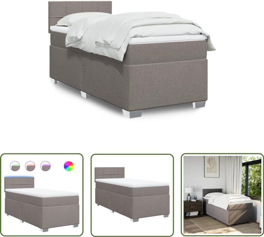 VidaXL Boxspringbed Boxspring met matras stof taupe 100x200 cm Slaapcomfort Led Verlichting Pocketveringmatras