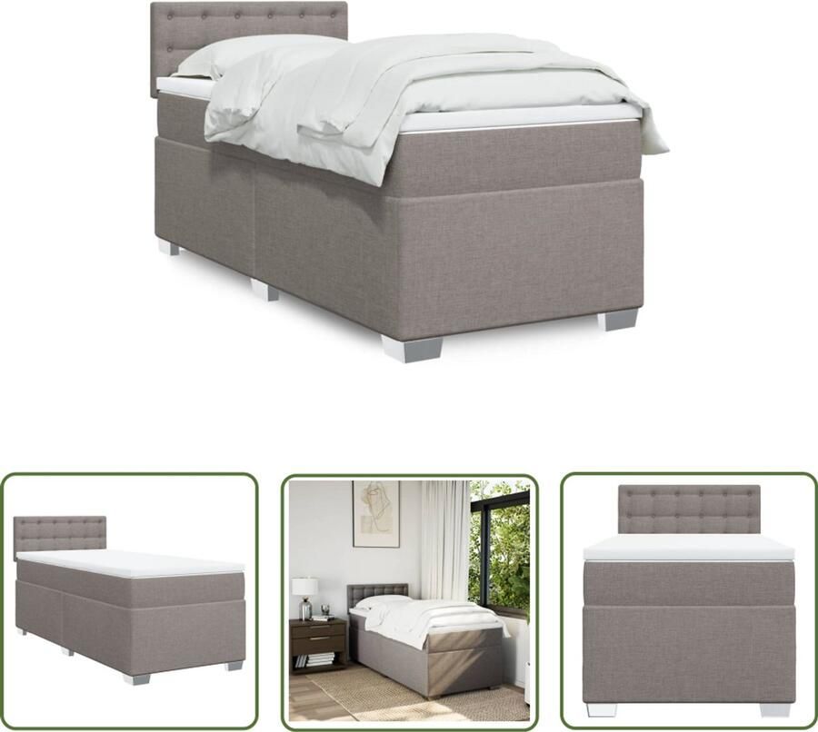 VidaXL Boxspringbed Boxspring met matras stof taupe 100x200 cm Taupe Slaapcomfort Matras