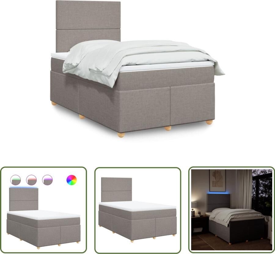 VidaXL Boxspringbed Boxspring met matras stof taupe 120x200 cm Slaapcomfort Led Verlichting Matras
