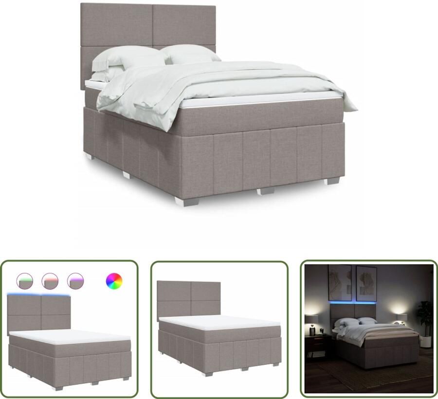 VidaXL Boxspring met matras stof taupe 160x200 cm Boxspring Boxspringbed Matras Led Verlichting Slaapcomfort