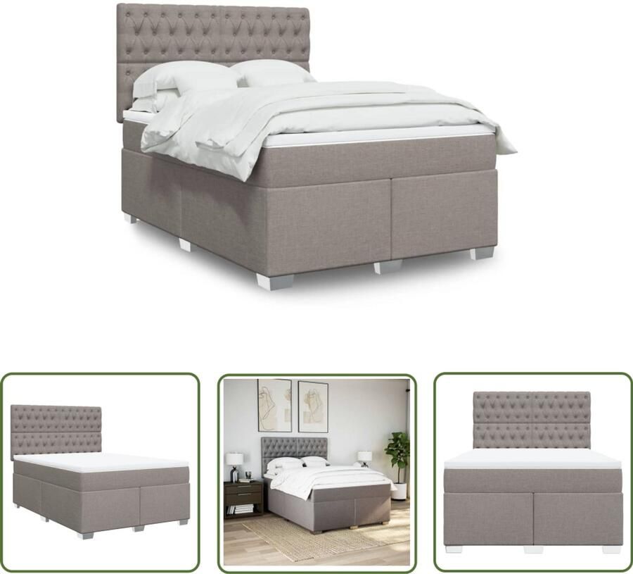 VidaXL Boxspringbed Boxspring met matras stof taupe 160x200 cm Matras Pocketveringmatras Hoofdbord
