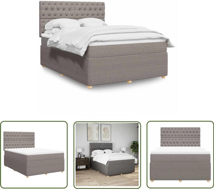 VidaXL Boxspring met matras stof taupe 160x200 cm Boxspring Boxspringbed Matras Tapijt Bedroom Furniture