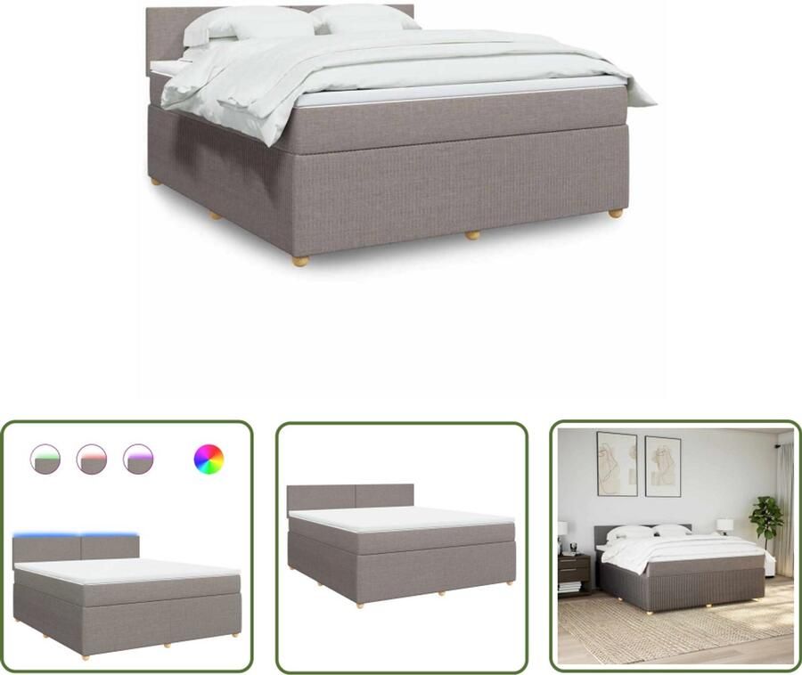 VidaXL Boxspringbed Boxspring met matras stof taupe 180x200 cm Led Verlichting Matras Topper