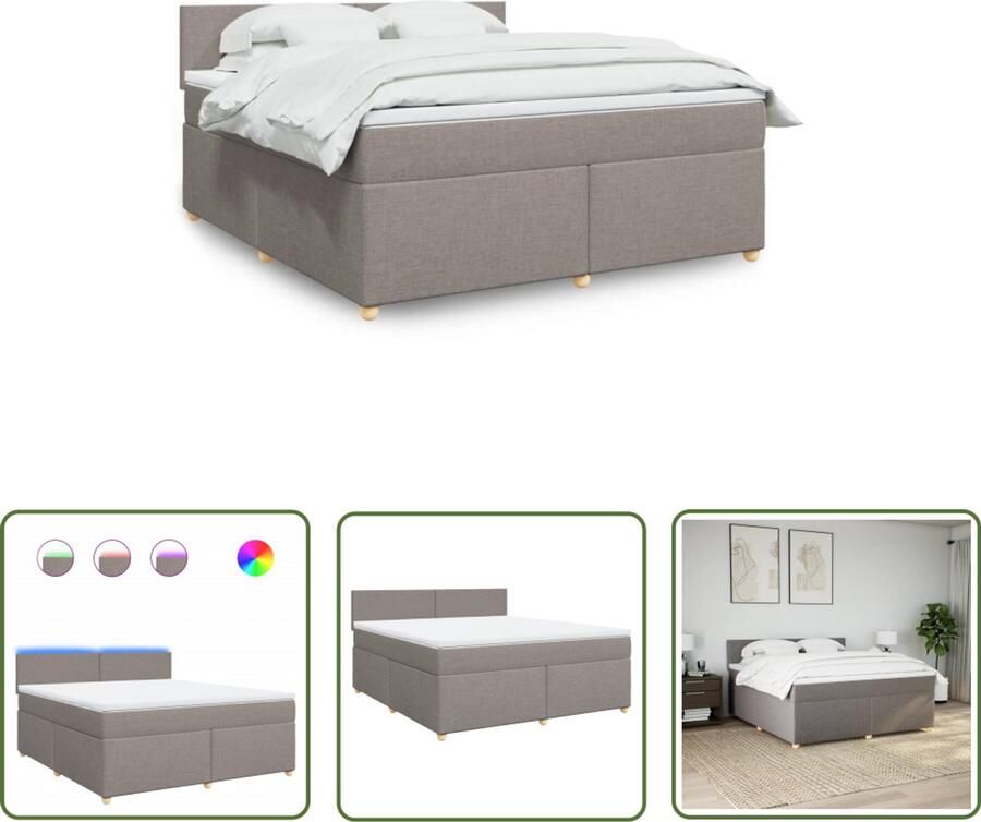 VidaXL Boxspring met matras stof taupe 180x200 cm Boxspring Boxspringbed Matras Pocketveringmatras Led Verlichting