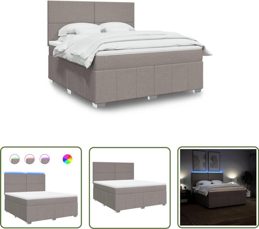 VidaXL Boxspring met matras stof taupe 180x200 cm Boxspring Boxspringbed Matras Pocketveringmatras Led Verlichting - Foto 2