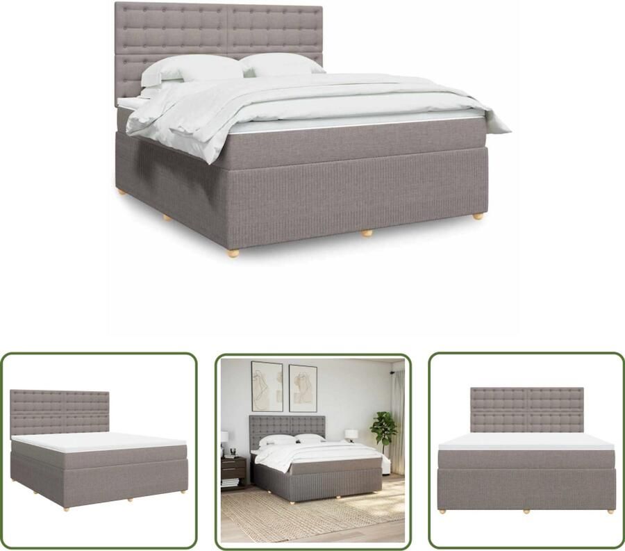 VidaXL Boxspringbed Boxspring met matras stof taupe 180x200 cm Matras Tapijt Slaapcomfort