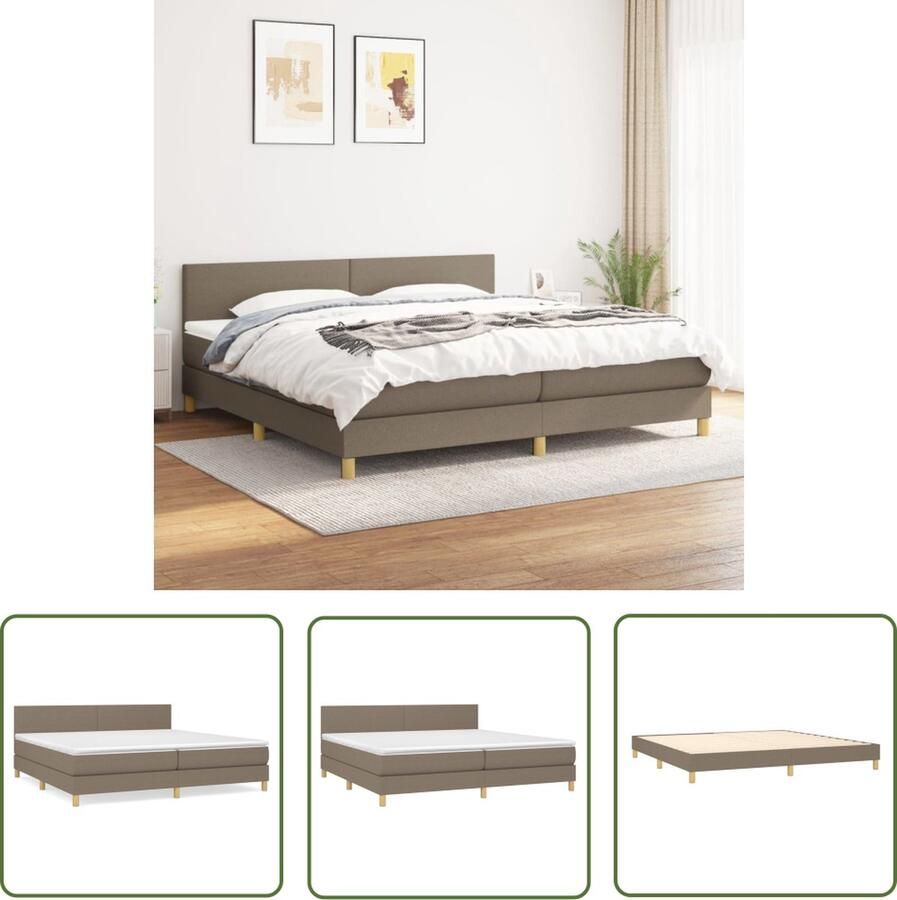 The Living Store Boxspring met matras stof taupe 200x200 cm Boxspring Boxspringbed Bed Frame Tweepersoonsbed Pocketed Veren Matras