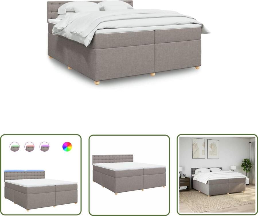 VidaXL Boxspring met matras stof taupe 200x200 cm Boxspring Boxspringbed Slaapcomfort Led Verlichting Pocketvering