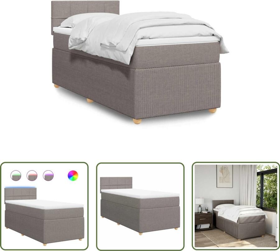 VidaXL Boxspring met matras stof taupe 80x200 cm Boxspring Boxspringbed Slaapcomfort Led Verlichting Pocketveringmatras