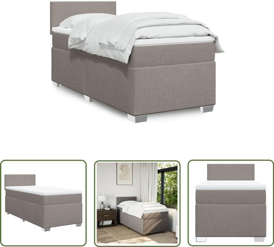 VidaXL Boxspringbed Boxspring met matras stof taupe 90x190 cm Taupecloured Stoffen Boxspring Tweepersoonsbed