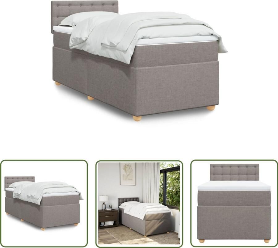 VidaXL Boxspringbed Boxspring met matras stof taupe 90x200 cm Bed Frame Tweepersoonsbed Taupecloured Bed