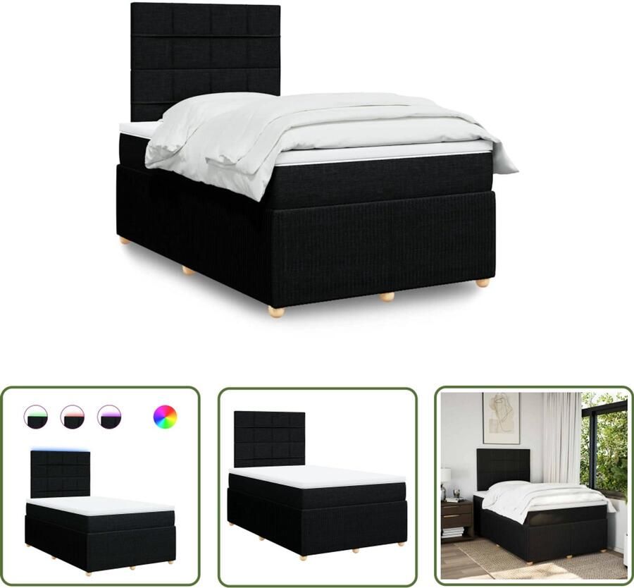 VidaXL Boxspring met matras stof zwart 120x200 cm Boxspring Boxspringbed Matras Led Verlichting Hoofdbord
