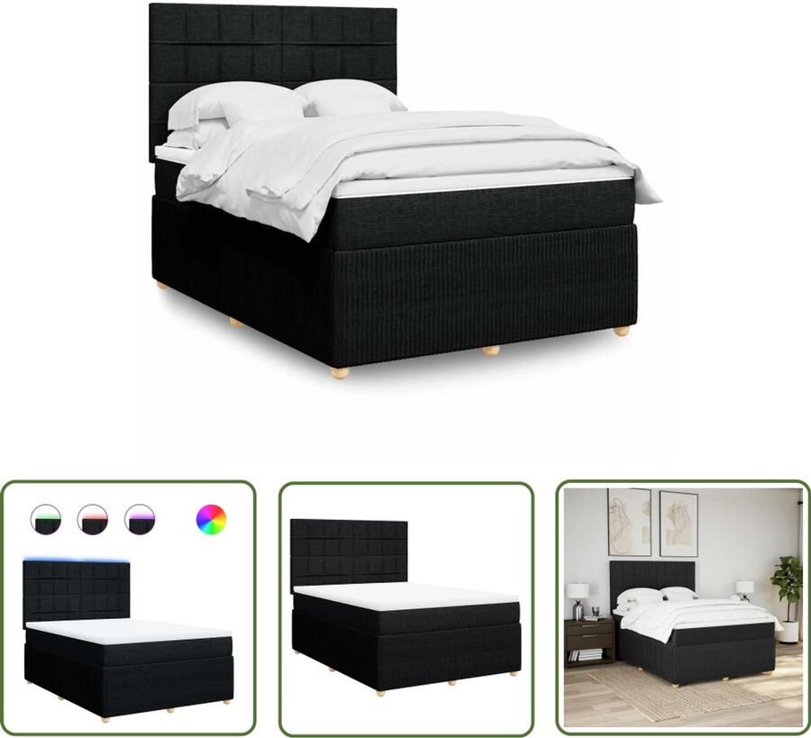 VidaXL Boxspring met matras stof zwart 140x190 cm Boxspring Boxspringbed Matras Led Verlichting Hoofdbord