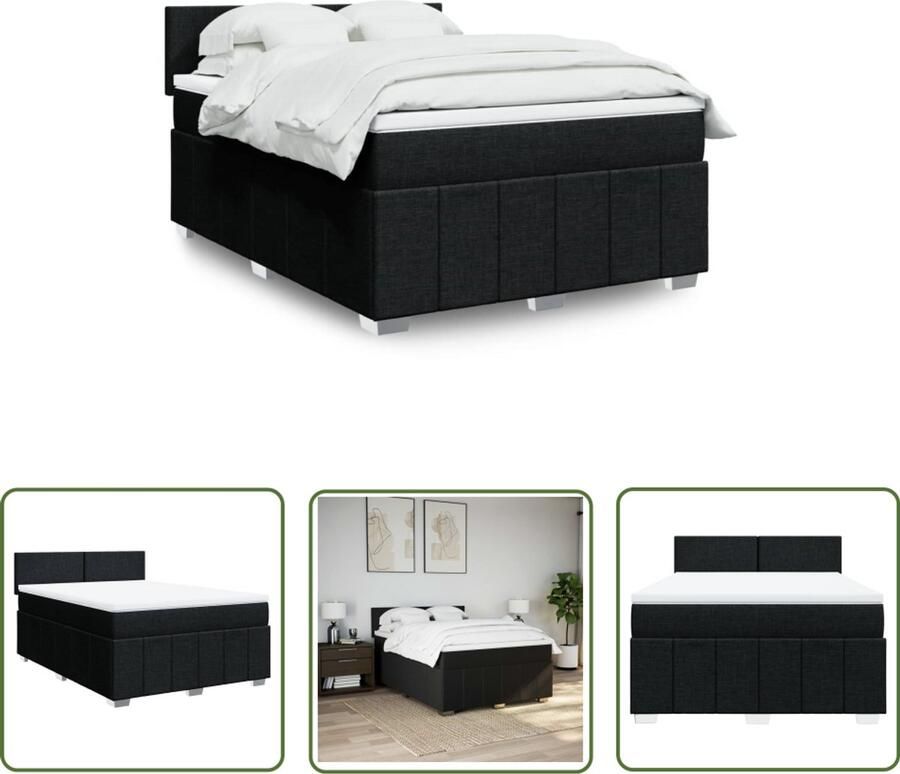 VidaXL Boxspring met matras stof zwart 140x190 cm Boxspring Boxspringbed Matras Pocketveringmatras Slaapcomfort