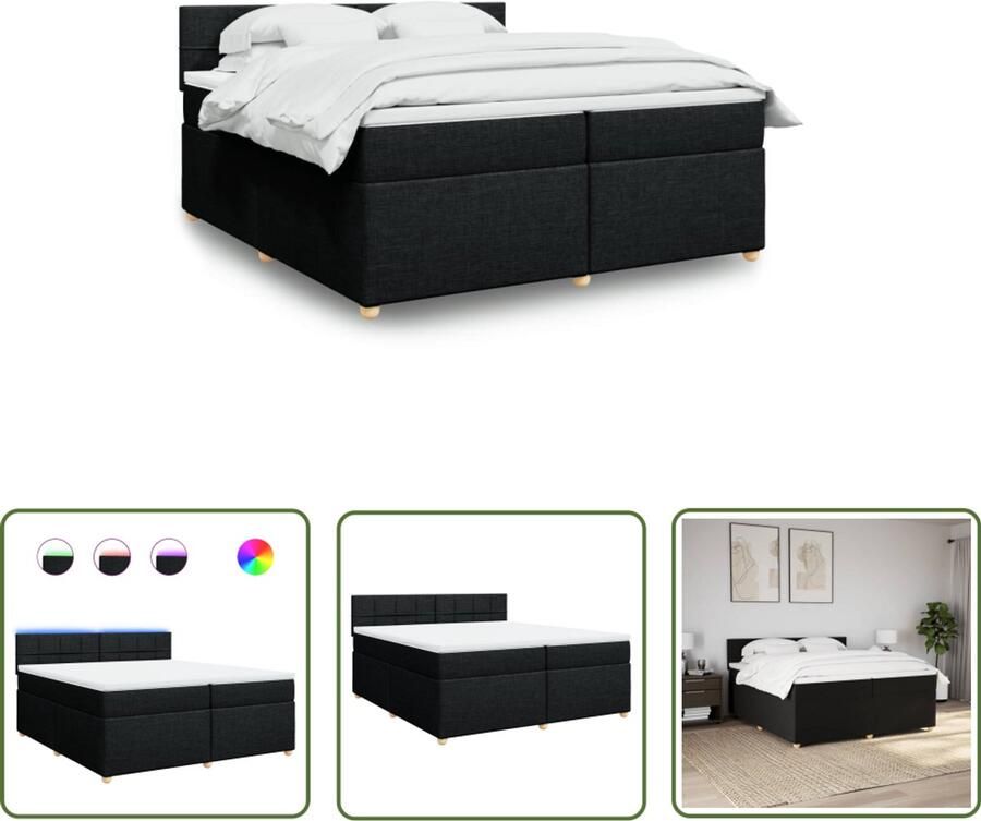 VidaXL Boxspring met matras stof zwart 200x200 cm Boxspring Boxspringbed Matras Led Verlichting Pocketvering