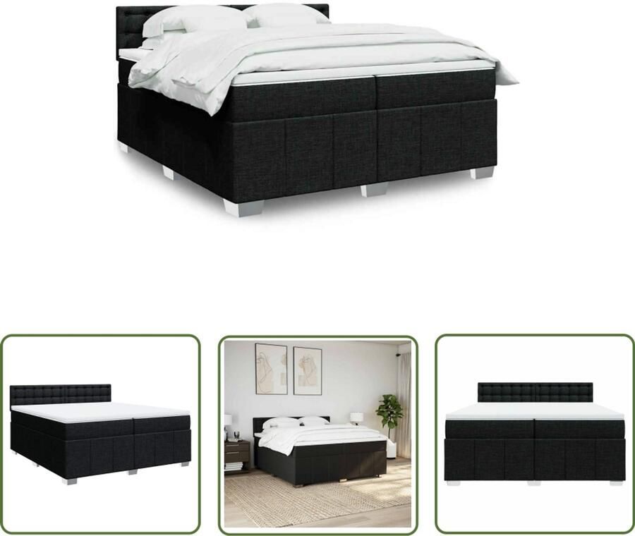 VidaXL Boxspring met matras stof zwart 200x200 cm Boxspring Boxspringbed Matras Pocketveringmatras Hoofdbord - Foto 2
