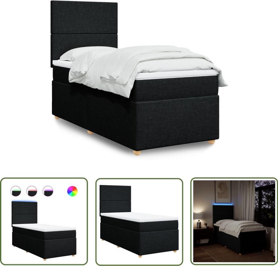 VidaXL Boxspring met matras stof zwart 80x200 cm Boxspring Boxspringbed Matras Led Verlichting Elektrisch Hoofdbord
