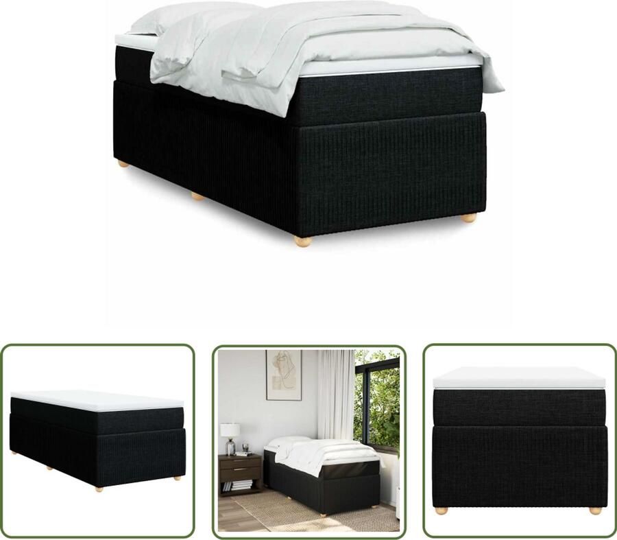 VidaXL Boxspring met matras stof zwart 90x190 cm Boxspring Boxspringbed Matras Pocketveringmatras Hoofdbord