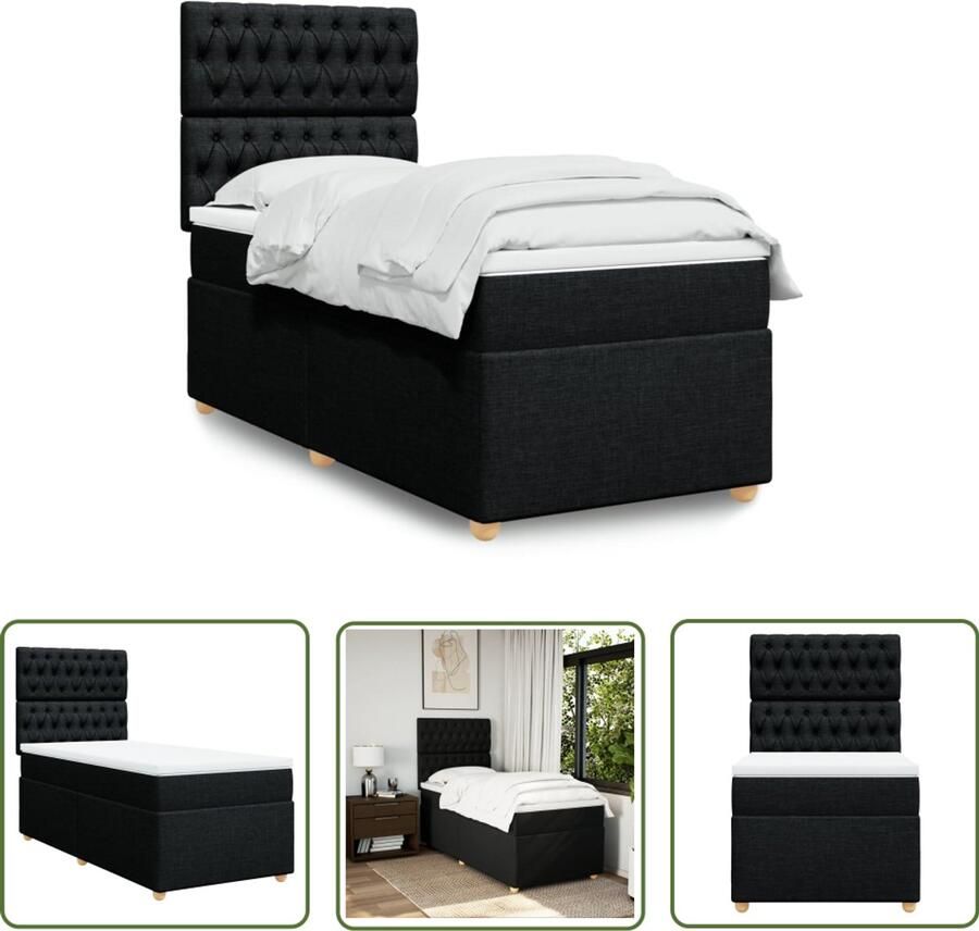 VidaXL Boxspring met matras stof zwart 90x190 cm Boxspring Boxspringbed Matras Pocketveringmatras Stoffen Bed
