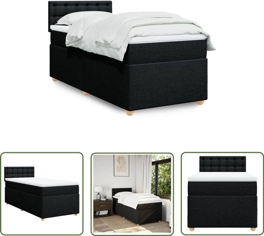 VidaXL Boxspring met matras stof zwart 90x190 cm Boxspring Boxspringbed Matras Pocketveringmatras Stoffen Bed - Foto 2