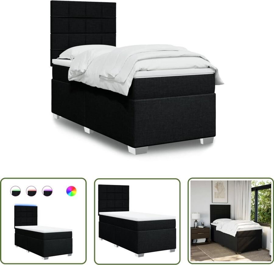 VidaXL Boxspring met matras stof zwart 90x190 cm Boxspring Boxspringbed Slaapcomfort Led Verlichting Elektrisch Hoofdbord