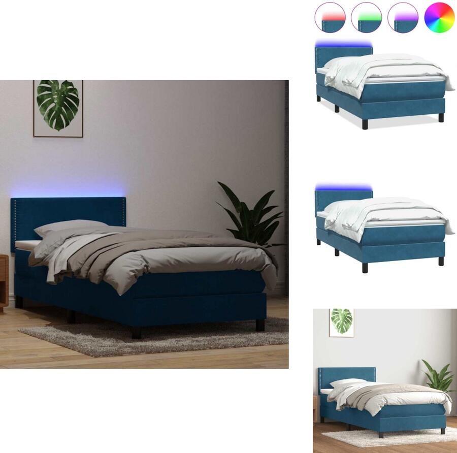 VidaXL Boxspringbed Boxspringbedden Bed Slaapkamermeubels Boxspring met matras fluweel donkerblauw 100x220 cm