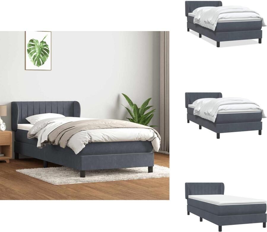 VidaXL Boxspringbed Boxspringbedden Bed Slaapkamermeubels Boxspring met matras fluweel donkergrijs 90x210 cm
