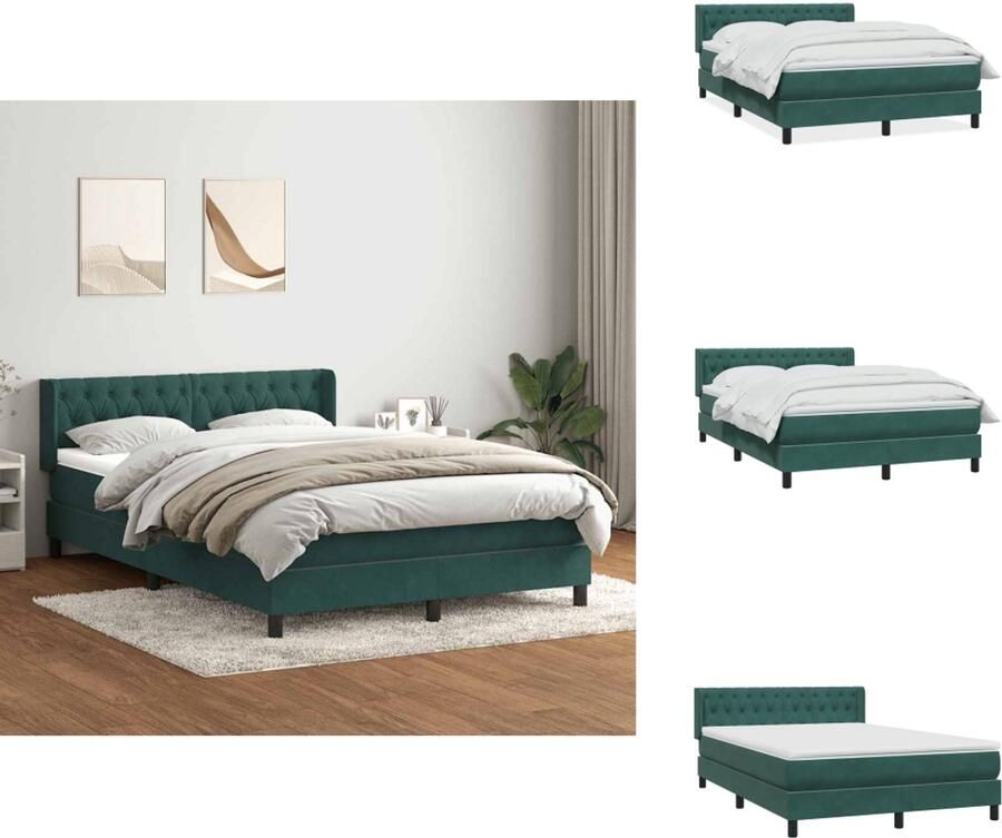 VidaXL Boxspringbed Boxspringbedden -bed Slaapkamermeubels Boxspring met matras fluweel donkergroen 140x210 cm
