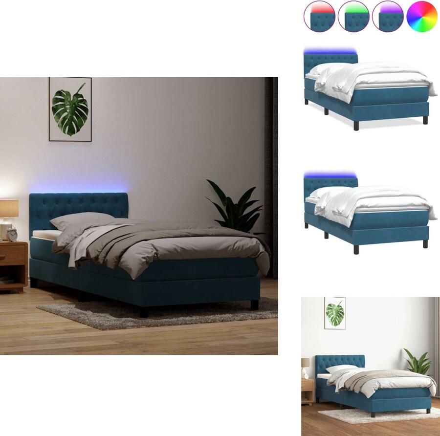VidaXL Boxspringbed Boxspringbedden Bed Slaapkamermeubels Boxspring met matras fluweel donkerblauw 80x220 cm