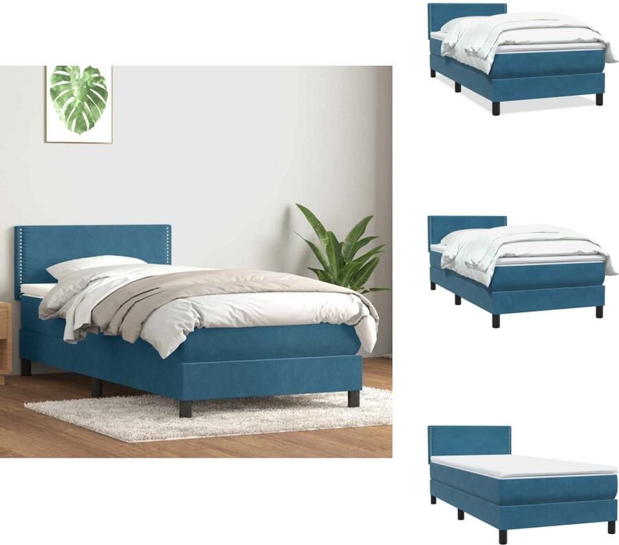 VidaXL Boxspringbed Boxspringbedden Boxspring Bed Boxspring met matras fluweel donkerblauw 100x210 cm