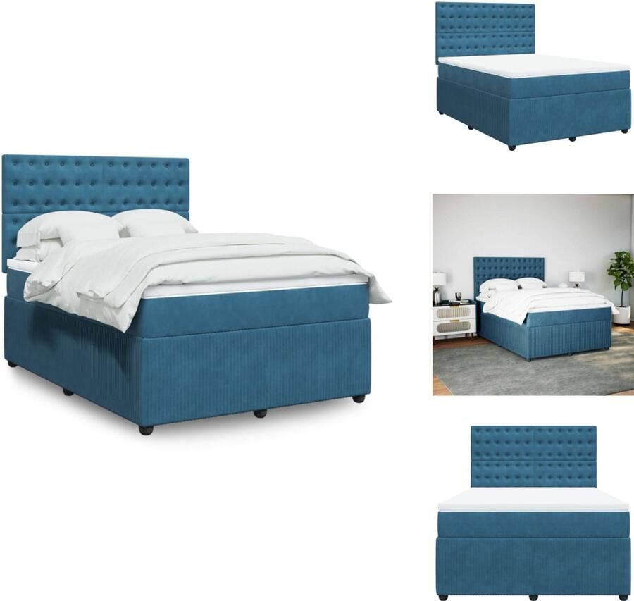 VidaXL Boxspringbed Boxspringbedden Boxspring Bed Boxspring met matras fluweel donkerblauw 140x190 cm