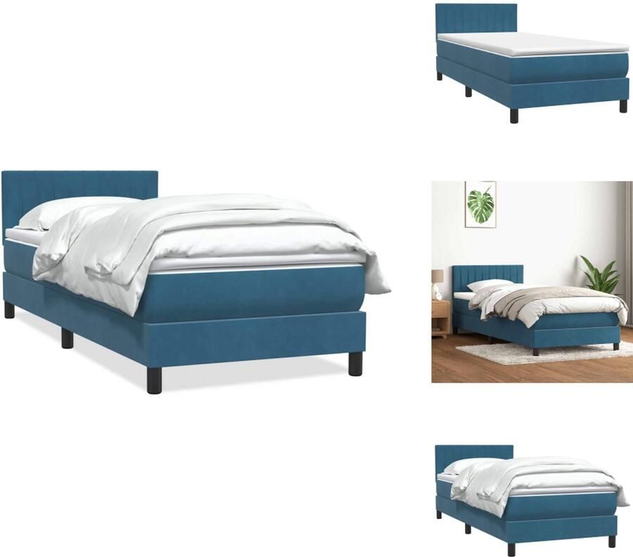 VidaXL Boxspringbed Boxspringbedden Boxspring Bed Boxspring met matras fluweel donkerblauw 90x220 cm