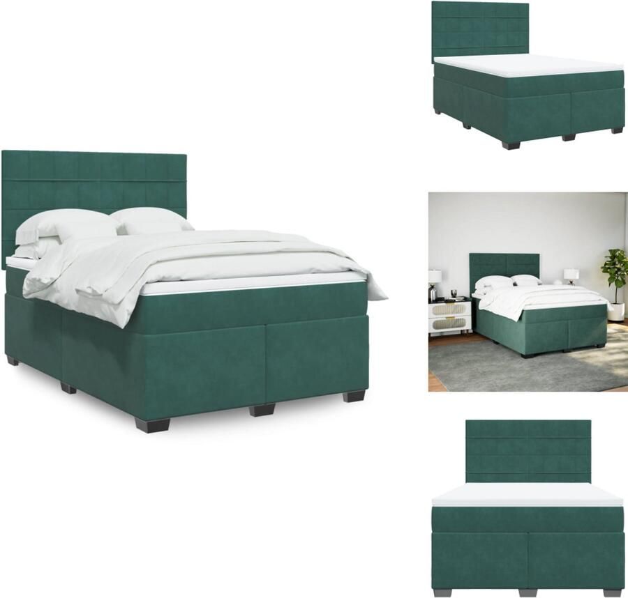 VidaXL Boxspringbed Boxspringbedden Boxspring Bed Boxspring met matras fluweel donkergroen 140x200 cm
