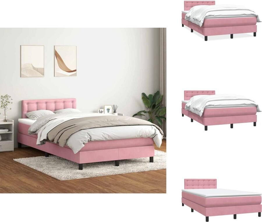 VidaXL Boxspringbed Boxspringbedden Boxspring Bed Boxspring met matras fluweel roze 120x220 cm