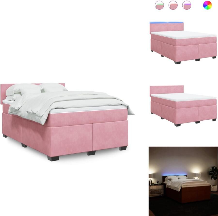 VidaXL Boxspringbed Boxspringbedden Boxspring Bed Boxspring met matras fluweel roze 140x200 cm