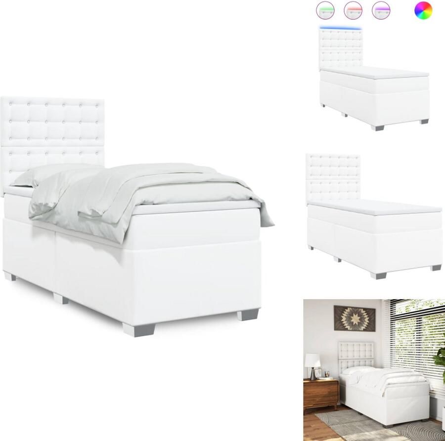 VidaXL Boxspringbed Boxspringbedden Boxspring Bed Boxspring met matras kunstleer wit 100x200 cm