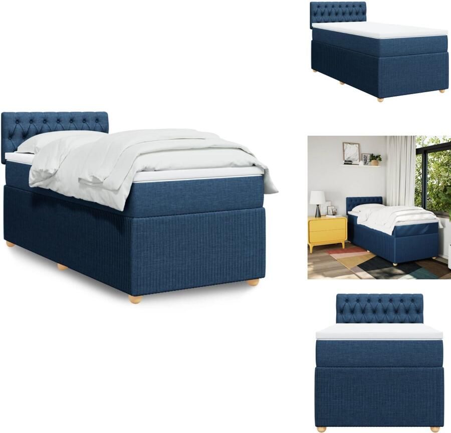 VidaXL Boxspringbed Boxspringbedden Boxspring Bed Boxspring met matras stof blauw 90x200 cm - Foto 2