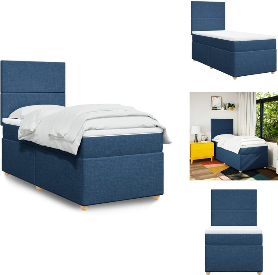 VidaXL Boxspringbed Boxspringbedden Boxspring Bed Boxspring met matras stof blauw 90x200 cm