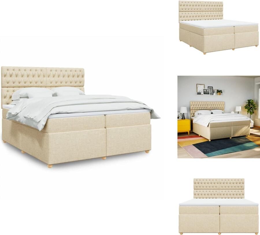 VidaXL Boxspringbed Boxspringbedden Boxspring Bed Boxspring met matras stof crèmekleurig 200x200 cm