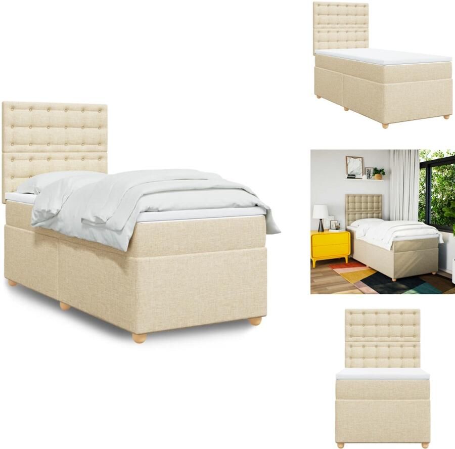 VidaXL Boxspringbed Boxspringbedden Boxspring Bed Boxspring met matras stof crèmekleurig 90x190 cm