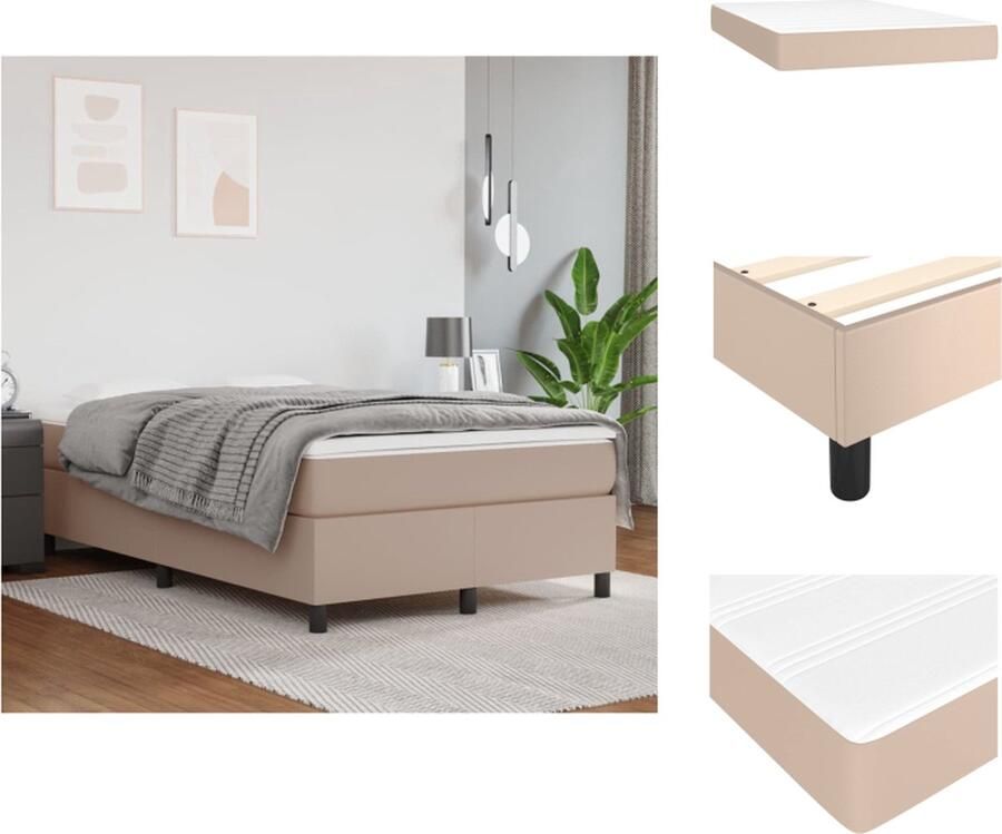 VidaXL Boxspringbed Cappuccino 203 x 120 x 118 128 cm Duurzaam kunstleer Verstelbaar hoofdbord Pocketvering matras Middelharde ondersteuning Huidvriendelijk topmatras Gratis montagehandleiding Bed - Foto 4