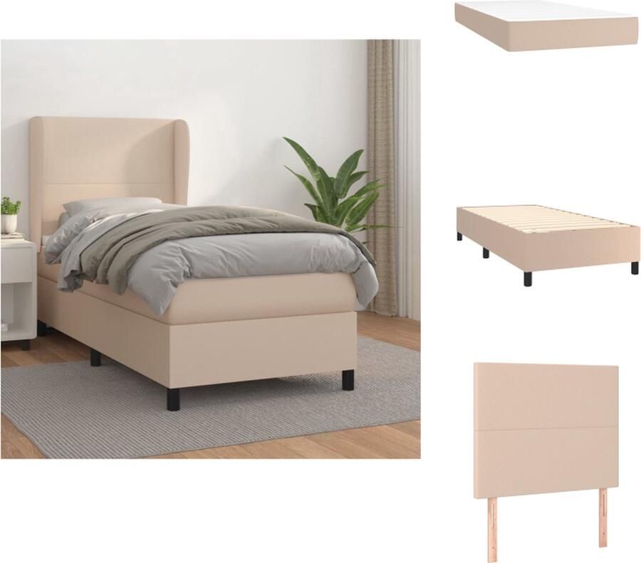VidaXL Boxspringbed Cappuccino 203x103x118 128 cm Kunstleer Hoogwaardig materiaal Verstelbaar hoofdbord Pocketvering matras Middelharde ondersteuning Huidvriendelijk topmatras Montagehandleiding inbegrepen Bed - Foto 2