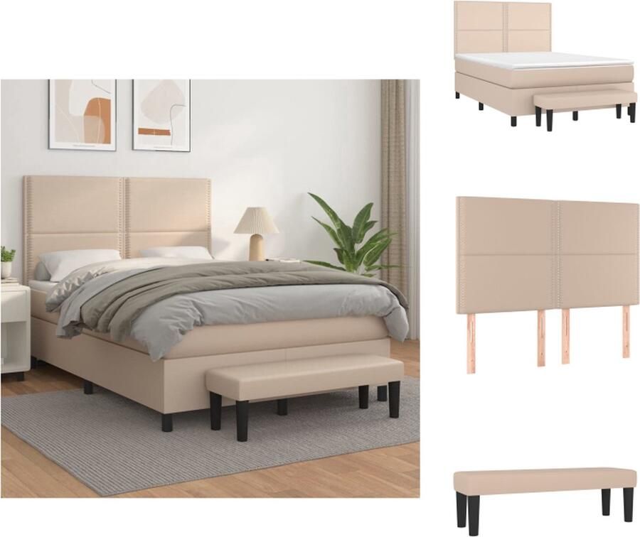 VidaXL Boxspringbed Cappuccino Kunstleer 203 x 144 x 118 128 cm Verstelbaar hoofdbord Pocketvering matras Middelharde ondersteuning Huidvriendelijk topmatras Multifunctioneel bankje Bed - Foto 2