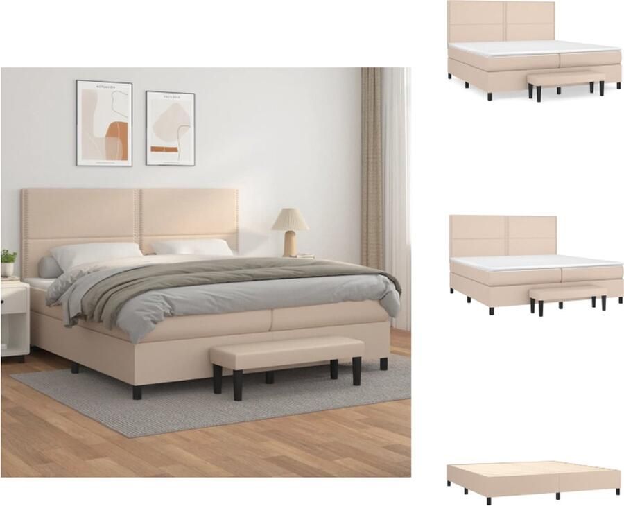 VidaXL Boxspringbed Cappuccino Kunstleer 203x200x118 128 cm Verstelbaar hoofdbord Pocketvering matras Middelharde ondersteuning Huidvriendelijk topmatras Multifunctioneel bankje Bed - Foto 3