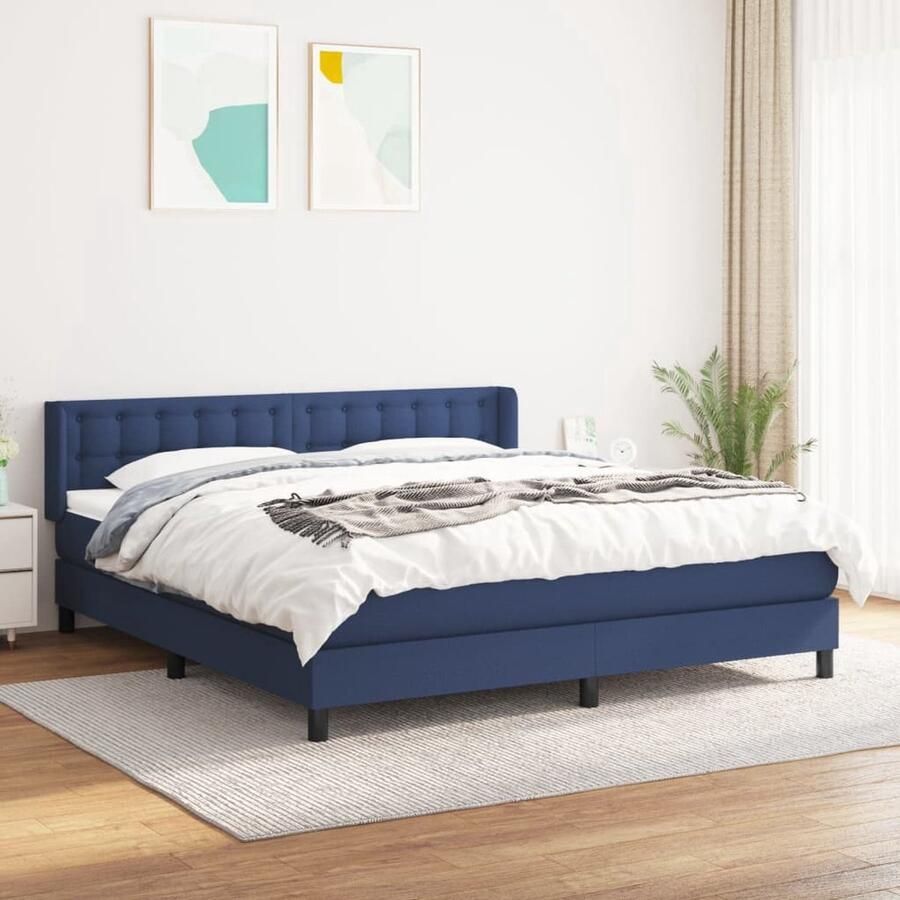 VidaXL Boxspringbed Blauw 203 x 183 x 78 88 cm Pocketvering matras Middelharde ondersteuning Huidvriendelijk topmatras Inclusief montagehandleiding Bed