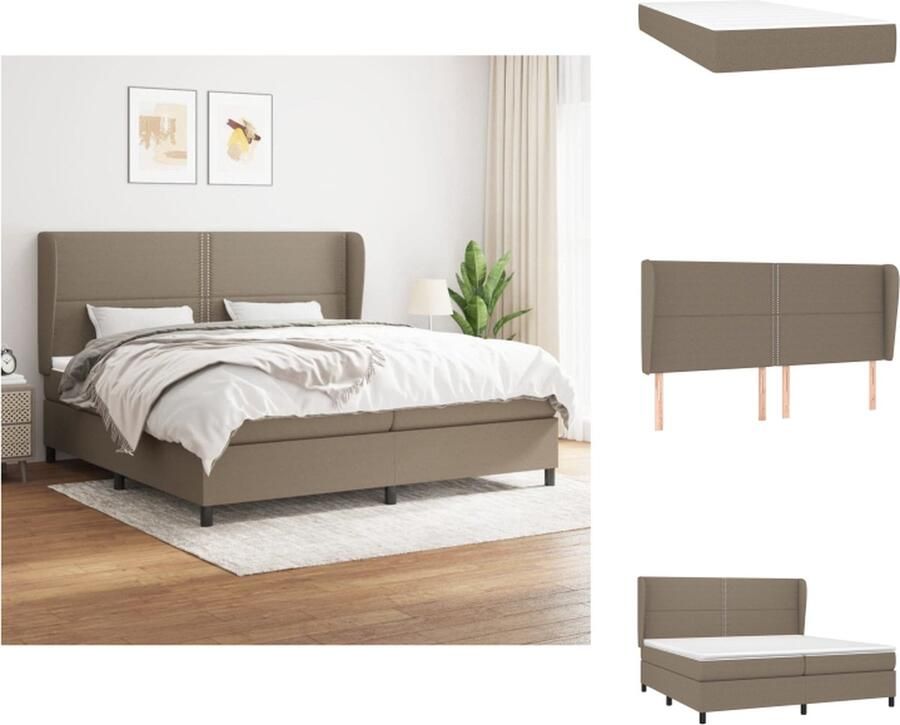 VidaXL Boxspringbed Comfort Bed 203 x 203 x 118 128 cm Taupe + Wit Pocketvering matras 100x200x20 cm Topmatras 200x200x5 cm Duurzaam materiaal Bed - Foto 4